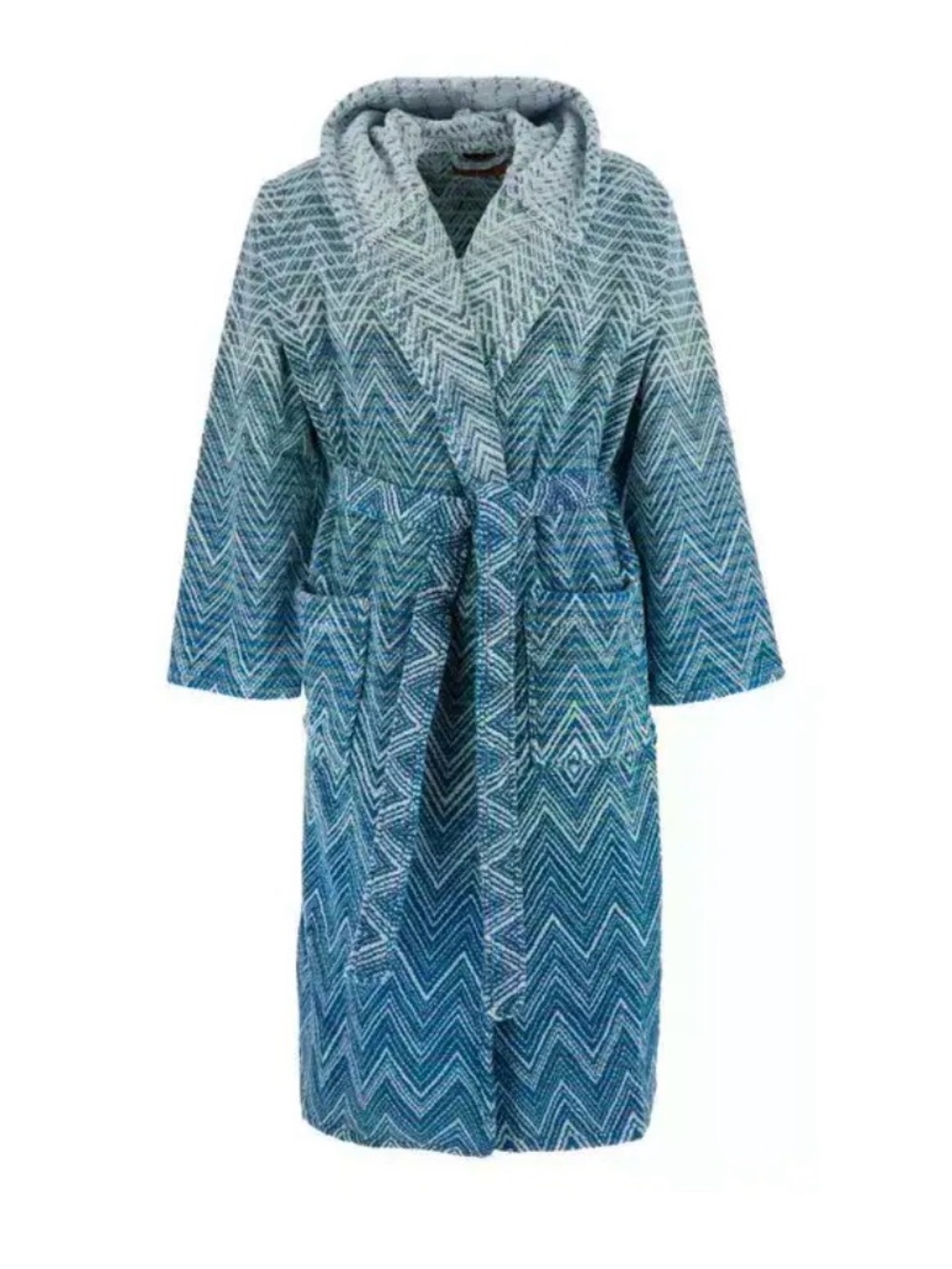 Missoni Blue Chevron Knit Hooded Belted Robe NWT